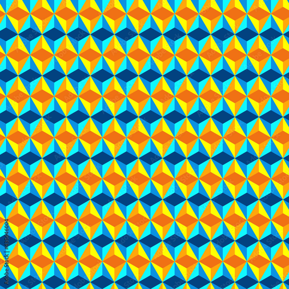 Poster seamless abstract pattern with triangles and pyramids. vector colored background.