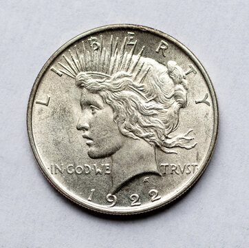 1922 US Peace dollar. Silver coin.