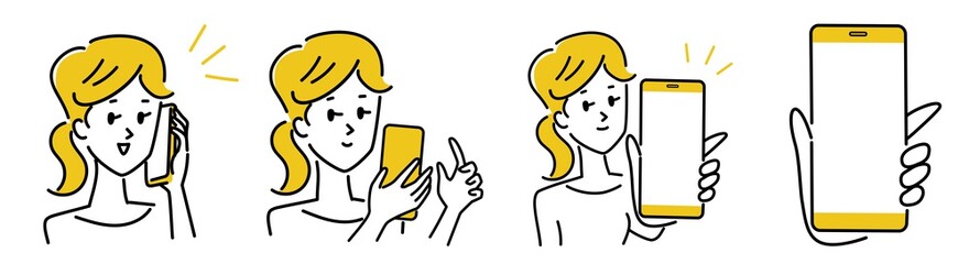 スマートフォンで話をする女性のイラスト素材セット