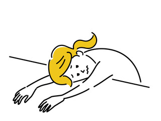 机にうなだれてダウンする女性のイラスト素材