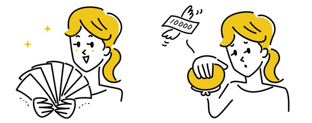 お金持ちと貧乏のかわいいの女性のイラスト素材