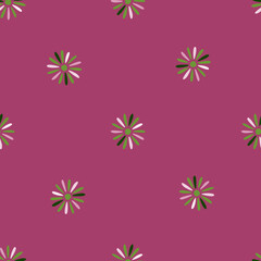 Blossom seamless pattern with little simple abstract daisy ornament. Flowers backdrop with pink background.