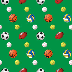 Sports Ball Pattern Basketball, Soccer Ball, Volleyball, American Football, Tennis Ball, Baseball