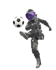 astronaut girl is kicking the football ball