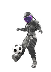 astronaut girl is playing football