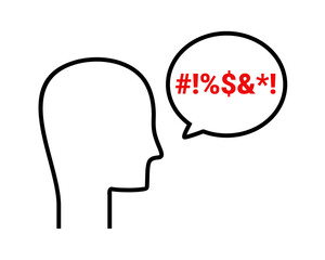 Man with swear speech bubble. Obscene language, curse. Illustration vector