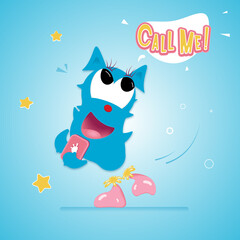 Abstract funny reaction to CallMe message. Smiling Cartoon Characters with Funny Faces. 