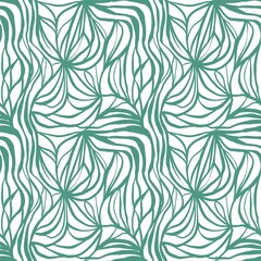 Abstract seamless pattern. Green smooth wavy lines isolated on white. Textile, fabric background.