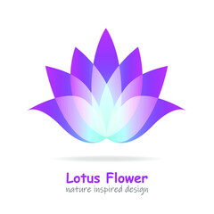 Gradient overlapping petals lotus logo. Vector flower label for wellness industry, spa center, beauty salon. Floral isolated symbol on white background.