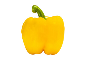 Yellow bell peppers are set against a white backdrop. Clipping path.