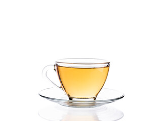 Hot tea cup with saucer Popular healthy drink products in Asia, Japan, China, isolated on white background.