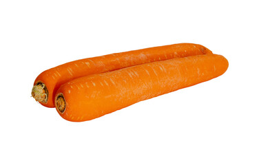 Two orange carrots are placed on a white background. Clipping path.