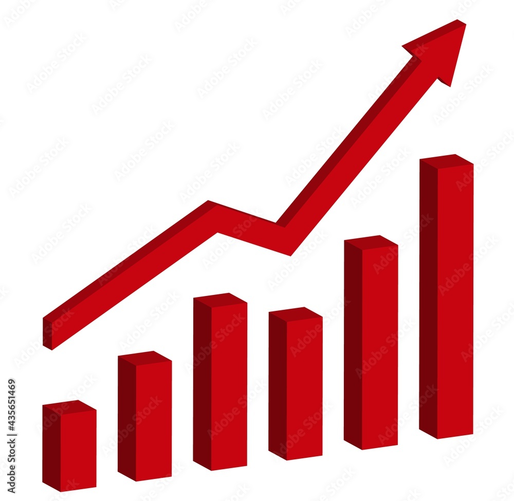 Poster graph with increase report. 3d diagram with rise and gain progress