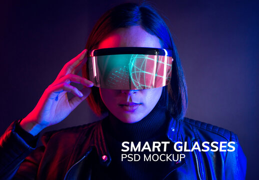 Woman with Smart Glasses Futuristic Technology Mockup