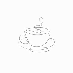 Cup Of Coffee, one line drawing on white isolated background. Vector illustration	