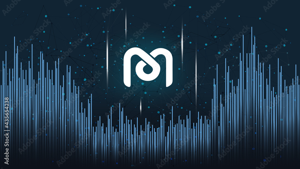 Wall mural mdex mdx token symbol of the defi project on dark polygonal background with wave of lines. cryptocur