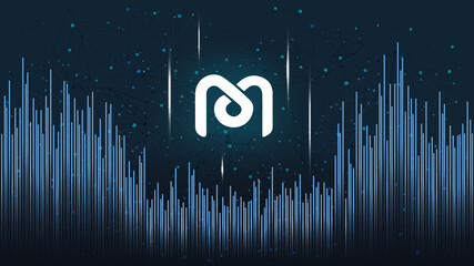 Mdex MDX token symbol of the DeFi project on dark polygonal background with wave of lines. Cryptocurrency coin logo icon. Decentralized finance programs. Vector illustration.