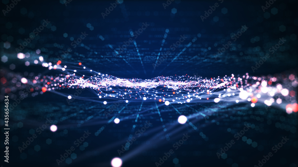 Poster technology connection digital data and big data concept. abstract lines and dots connect background.