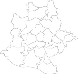 Simple blank white vector map with black borders of districts of Stuttgart, Germany