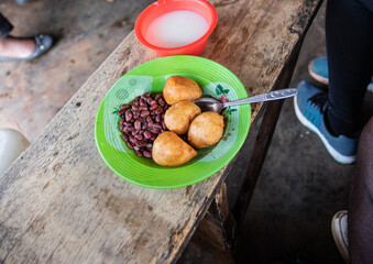 Traditional cameroonian food, beignets haricots, a typical african breakfast