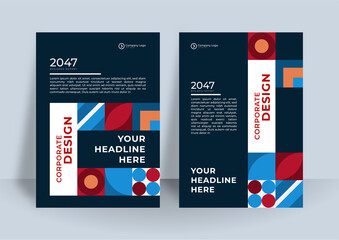 Cool trendy covers design. Red blue geometric colorful modernism. Minimal geometric shapes composition. Futuristic patterns. Vector illustration