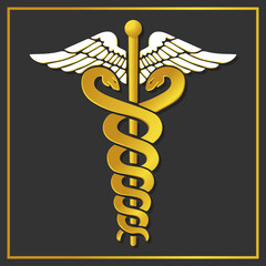 Medical emblem. Caduceus is the rod of the Greek messenger of the gods Hermes. A staff with wings, with two snakes entwining it