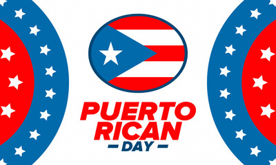 Puerto Rican Day. National happy holiday. Festival and parade in honor of independence and freedom. Puerto Rico flag. Latin american country. Patriotic elements. Vector poster illustration