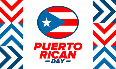 Puerto Rican Day. National happy holiday. Festival and parade in honor of independence and freedom. Puerto Rico flag. Latin american country. Patriotic elements. Vector poster illustration