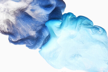 Vibrant blue colors, abstract bright smoke background. Splash of paint in water, colorful cloud in...