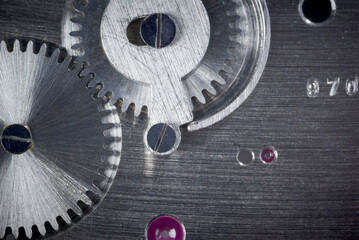 Old metal clockwork close-up background