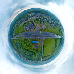 minor planet 360-panorama view of a motorway junction on the M4-don highway near the railway...