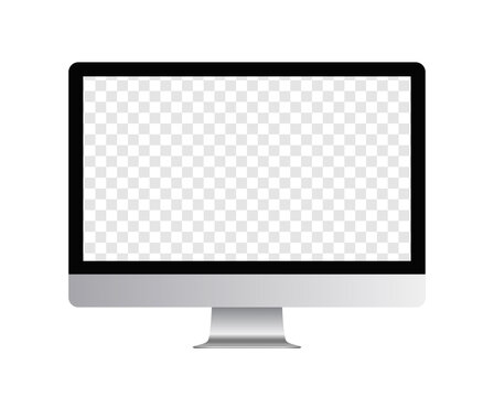 Mockup screen monitor display. Silver computer monitor with blank screen for your design. Realistic vector illustration