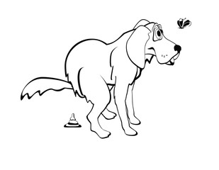 line art, coloring book, pooping dog, cute