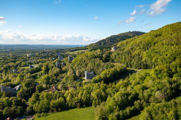 Fototapeta na wymiar Ustron, Poland. View of Beskid Slaski mountain range, part of Carpathian mountains.Silesian Beskids.
