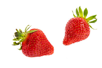 fresh natural strawberries straight from the vegetable garden on a white background