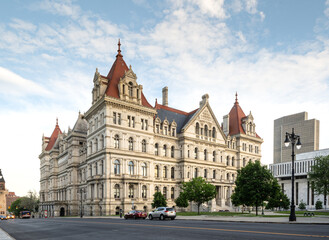 Fototapeta na wymiar Albany, NY - USA - May 22, 2021: three quarter landscape view of the historic New York State Capitol