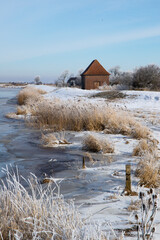 Winter, Landschaft, gefroren, Eis, Wasser, Kanal