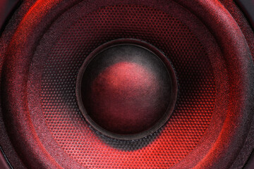 Audio speaker or music column with red  backlight, close up