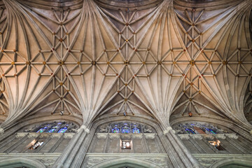 Part of the vaulting ceiling of Canterbury Cathedral in Canterbury, United Kingdom