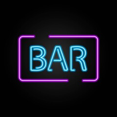 Bar neon sign, modern glowing banner design, colorful trend of modern design on black background. Vector illustration.