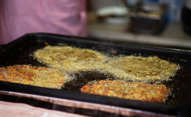 Traditional Czech food. National cuisine. The street food. Street food stall in Prague.