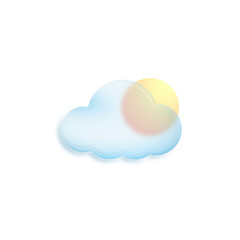 Żółte słońce i szklana chmura. Ilustracja na białym tle. Wesoła ilustracja, dziecięcy design, ikona pogody.	