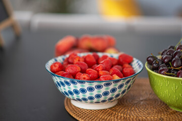 Fruits and berries on the kitchen table.