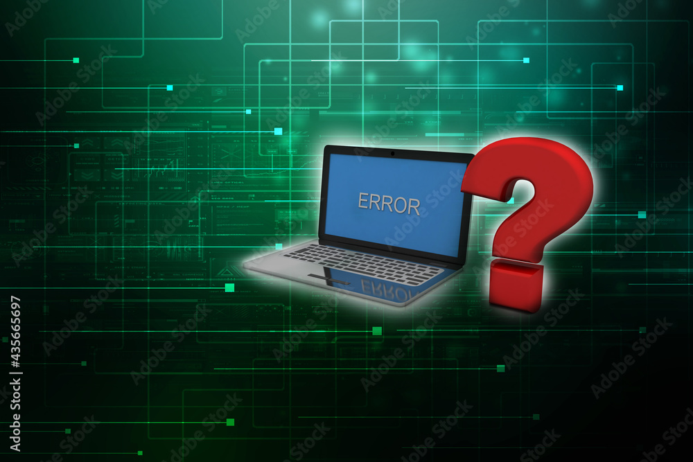 Poster 3d rendering computer online help information concept. red question mark over laptop keyboard.