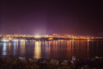 Night panoramic photo of the city on the Black Sea. Varna, Bulgaria