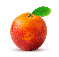 Ripe red blood orange with leaf