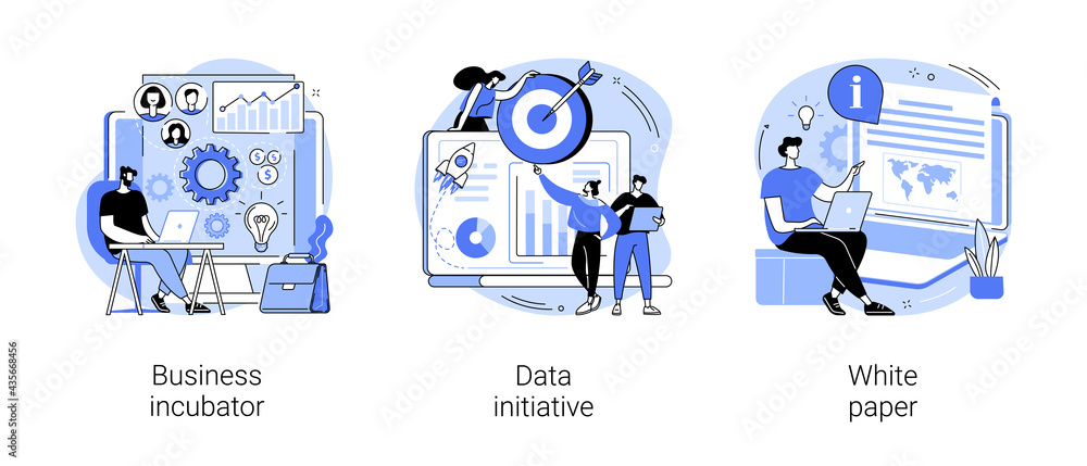 Aufkleber startup development abstract concept vector illustrations.