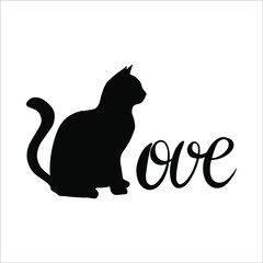 Silhouette of a black cat with the text Love.