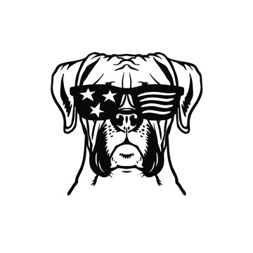 Boxer dog. Silhouette head of a boxer with sunglasses. Illusion for vinyl cutting and printing.