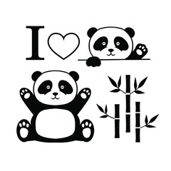 Pandas love. Cute panda waving paw cartoon, vector illustration.Bamboo T-shirt design, postcards, vinyl cutting, postcard printing © liza